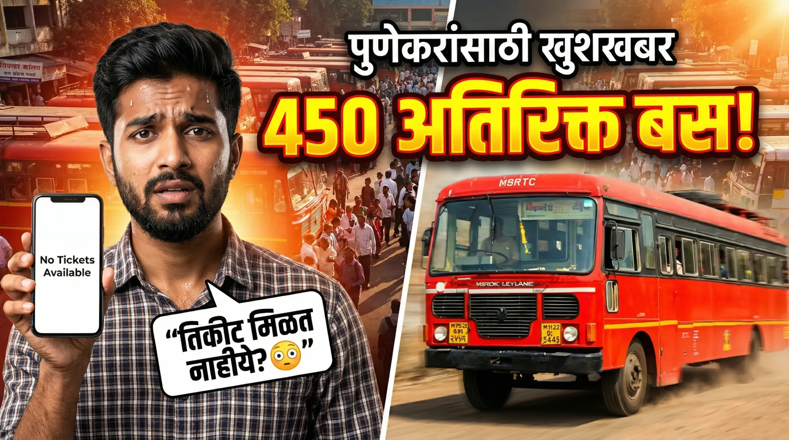 Indian crowded bus station in Pune during summer travel rush